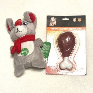 5/$15💥 Dog Toys Chicken Drumstick Rubber Chewy Dental Squeaky Mouse Pet Medium 🐶
